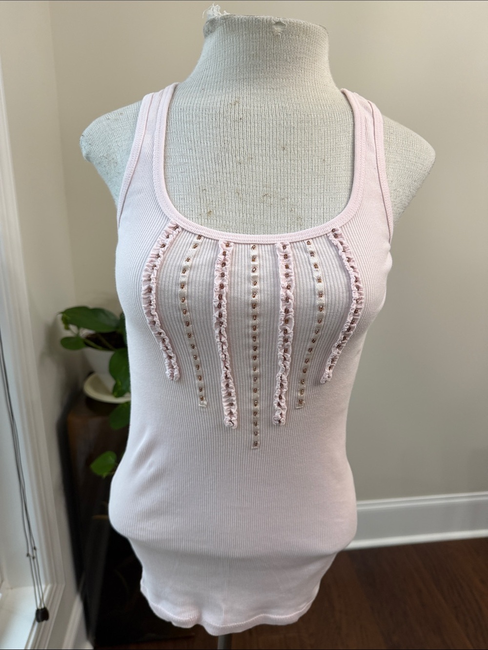 Old Navy Pale Pink Beaded Ribbed Tank